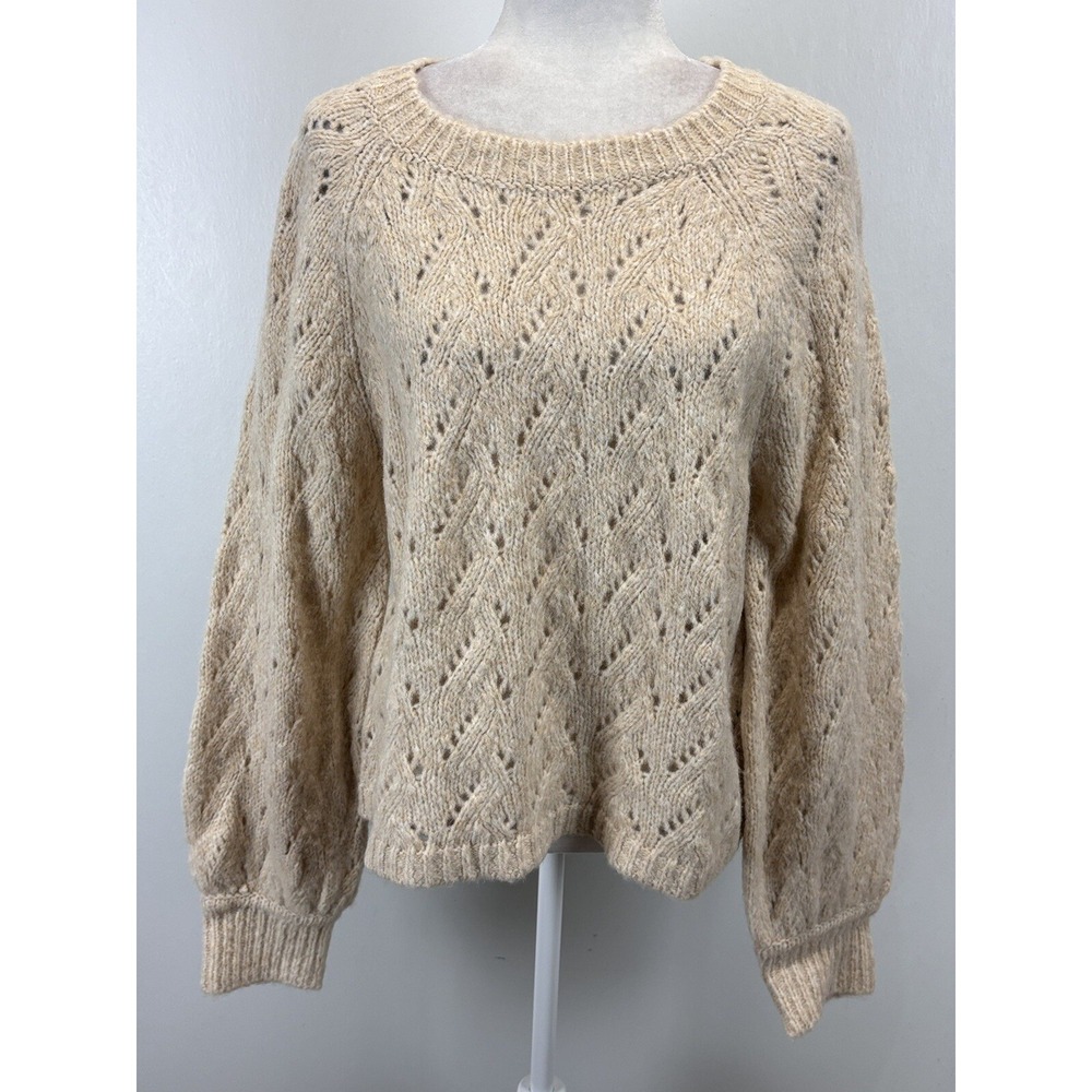NEW! J. Crew Women's Pointelle Sweater XL Knit Crew Neck Wool Blend